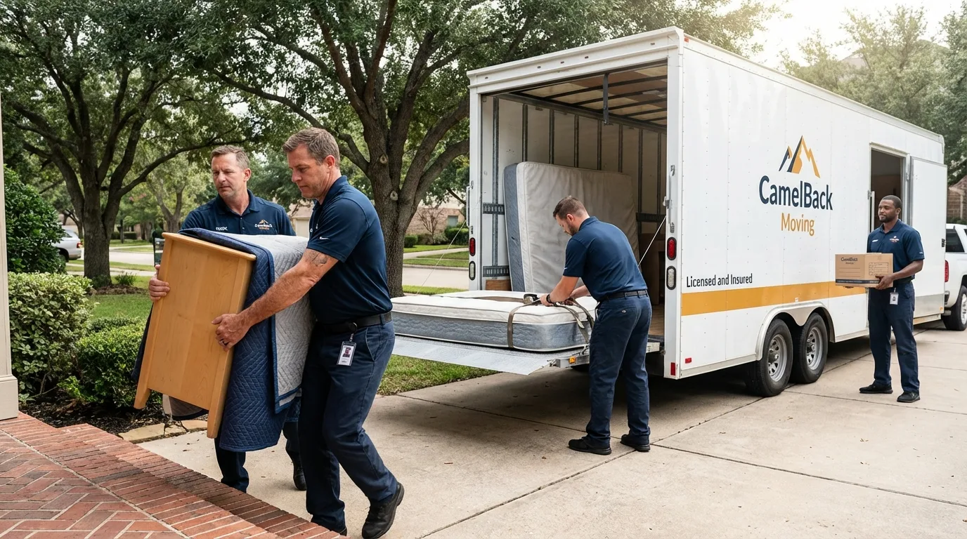 Crew loading residential truck for cross-state move from Clarksville, VA