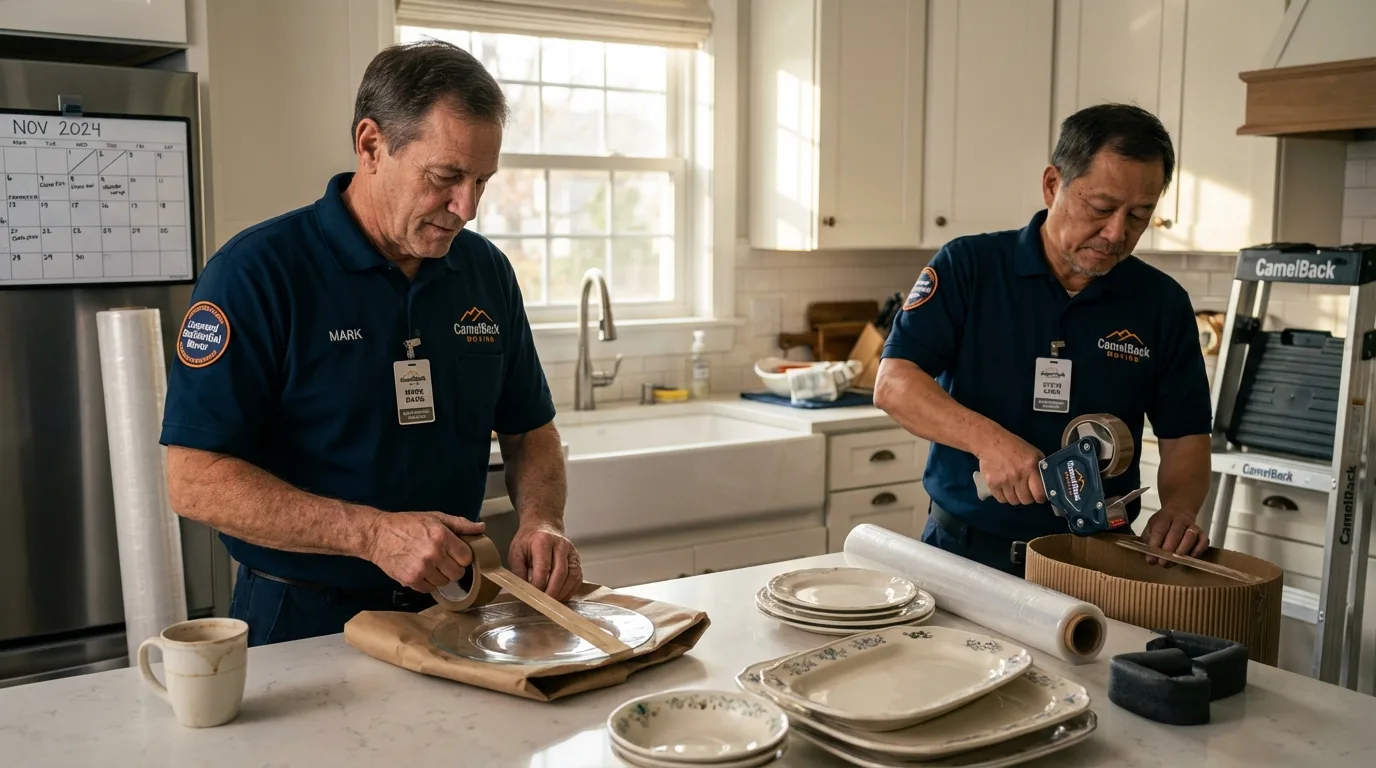 Professional crew packing kitchen dishware in Clarksville, VA